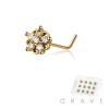 12PCS OF MULTI CZ FLOWER 316L SURGICAL STEEL L-SHAPE NOSE BOX